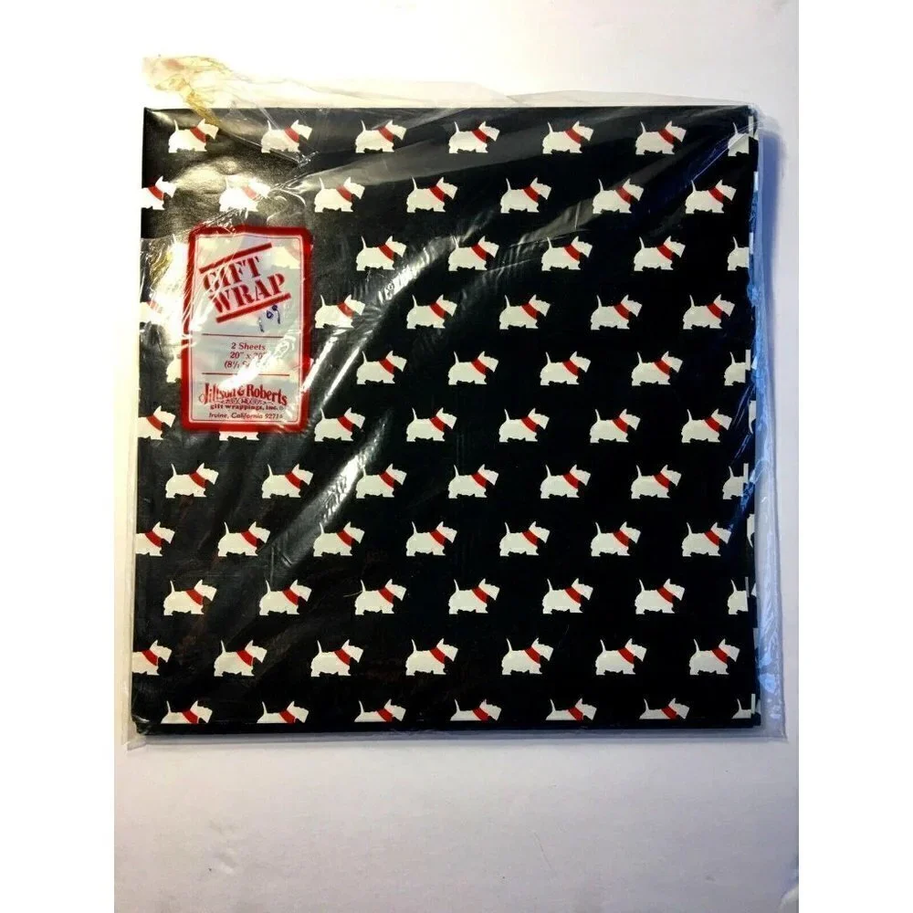 Vintage Scottie Dog Gift Wrap 2 Sheets 20x30” Wrapping Paper Craft Scrapbooking